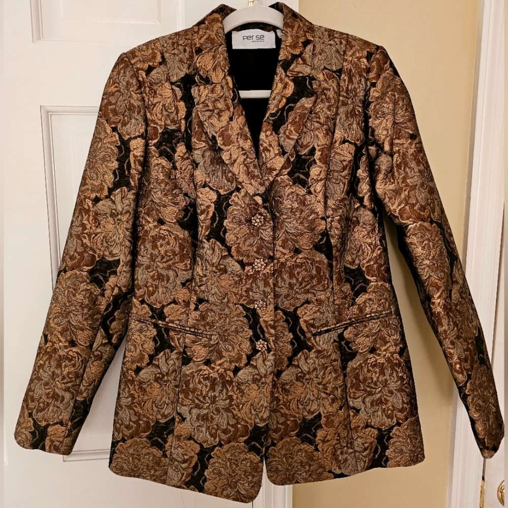 PER SE By CARLISLE Copper Jacquard Jacket with Crystal Buttons, size 8